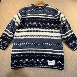 Vintage Spunky Fair Isle Knit Sweater Mens Medium Blue White Geometric Made USA